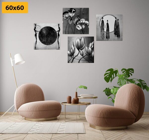 Set di quadri – In stile etnico in bianco e nero