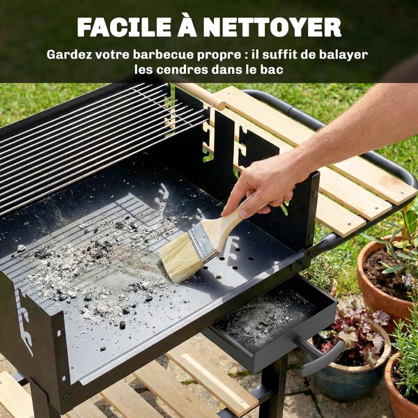 Outsunny Carrello barbecue in legno con 2 griglie regolabili, barbecue a carbone su ruote, ripiano laterale, nero | Aosom Italy