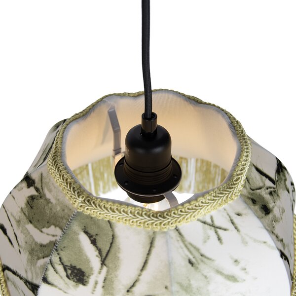 Lampada a sospensione nera con paralume a foglia e interno bianco 31,5 3 luci - Cava