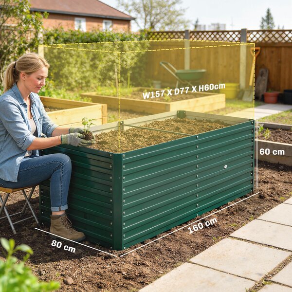 Outsunny Fioriera rialzata galvanizzata rettangolare per esterno - fondo aperto - 160 x 80 x 60 cm, verde | Aosom Italy