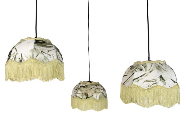 Lampada a sospensione nera con paralume a foglia e interno bianco 31,5 3 luci - Cava