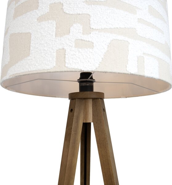 Lampada da terra in legno con paralume a righe beige e bianco 50cm - Tripod Classic