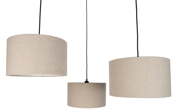 Lampada a sospensione nera con tessuto teddy beige 35cm 3 luci - Cava