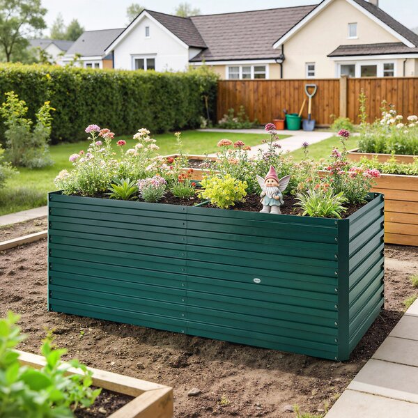 Outsunny Fioriera rialzata galvanizzata rettangolare per esterno - fondo aperto - 160 x 80 x 60 cm, verde | Aosom Italy