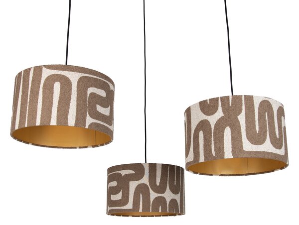 Lampada a sospensione nera con paralume beige marrone 35cm 3 luci - Cava