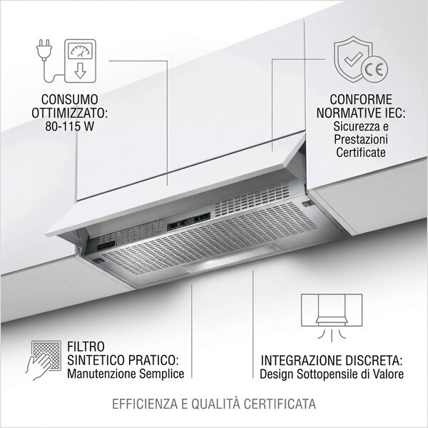 Faber Cappa Cucina Aspirante Sottopensile Incasso Larghezza 60 cm Profondit 30 cm Grigio chiaro (senza frontalino) 152 LG A/60 315.0547.802