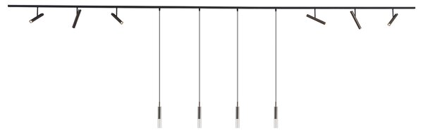 Sistema di illuminazione a binario moderno nero con 6 faretti e 4 luci a sospensione bronzo scuro 1 fase - Slimline Avery Loyce