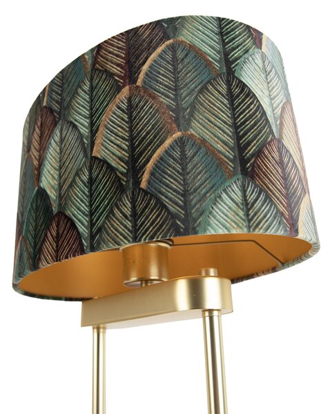Lampada da terra in ottone con paralume ovale a foglie e interno dorato 35cm - Thijmen