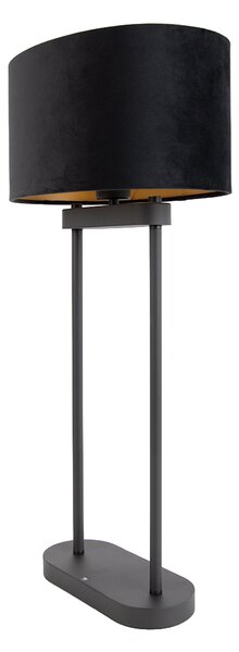 Lampada da tavolo nera con paralume ovale nero 35 cm - Thijmen