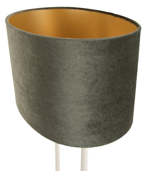 Lampada da tavolo beige con paralume ovale verde e interno dorato 35cm - Thijmen