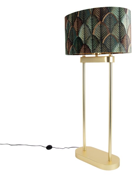 Lampada da terra in ottone con paralume ovale a foglie e interno dorato 35cm - Thijmen