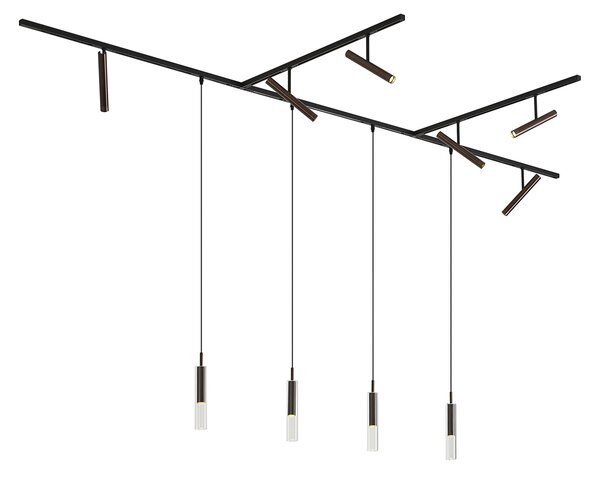 Sistema di illuminazione a binario moderno nero con 6 faretti e 4 luci a sospensione bronzo scuro 1 fase - Slimline Avery Loyce