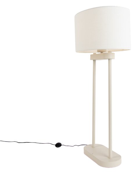 Lampada da terra beige con paralume ovale bianco in lino 35 cm - Thijmen