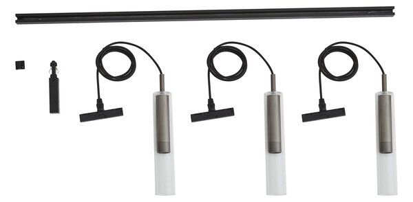 Sistema di illuminazione a binario moderno nero con 3 lampade a sospensione color canna di fucile monofase - Slimline Loyce