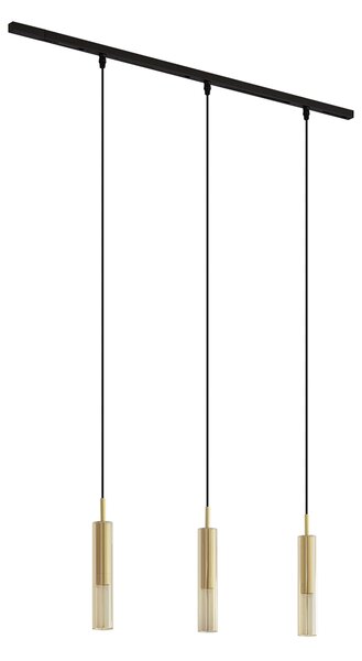 Sistema di illuminazione a binario moderno nero con 3 luci a sospensione oro con vetro ambrato monofase - Slimline Loyce