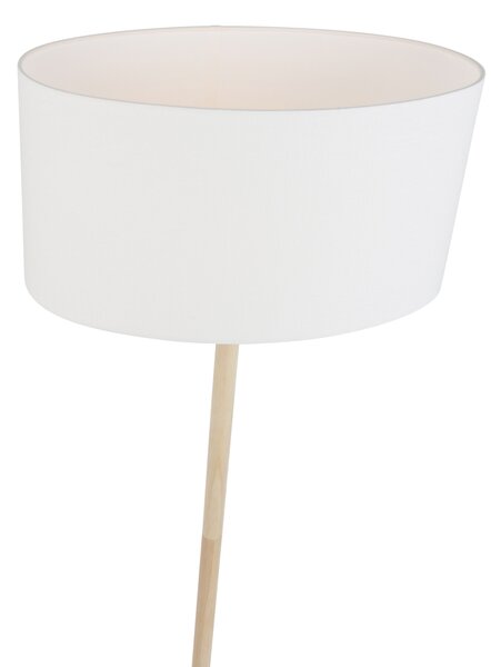 Lampada da terra in legno con paralume ovale in lino bianco 50cm - Mels