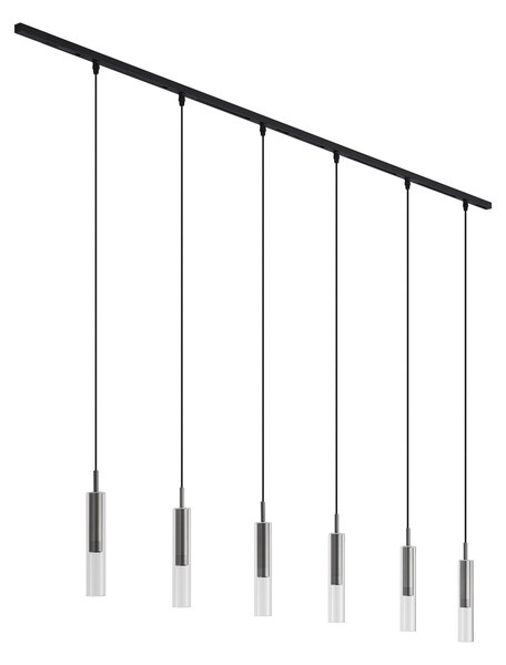 Sistema di illuminazione a binario moderno nero con 6 lampade a sospensione color canna di fucile 1 fase - Slimline Loyce