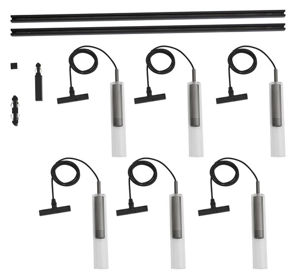 Sistema di illuminazione a binario moderno nero con 6 lampade a sospensione color canna di fucile 1 fase - Slimline Loyce