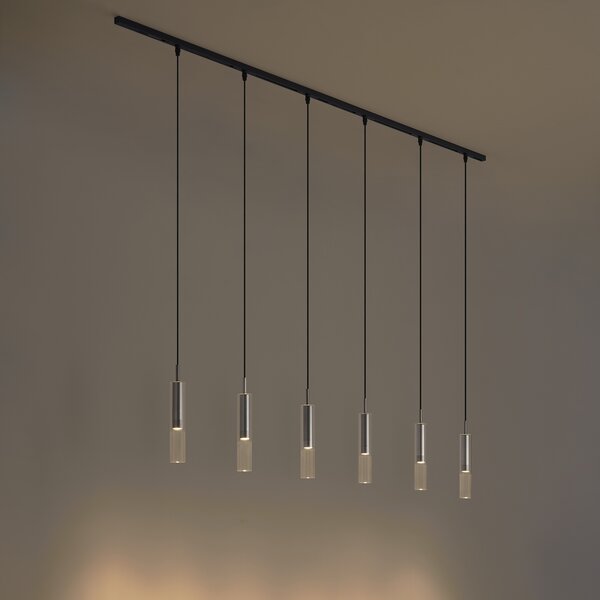 Sistema di illuminazione a binario moderno nero con 6 lampade a sospensione color canna di fucile 1 fase - Slimline Loyce