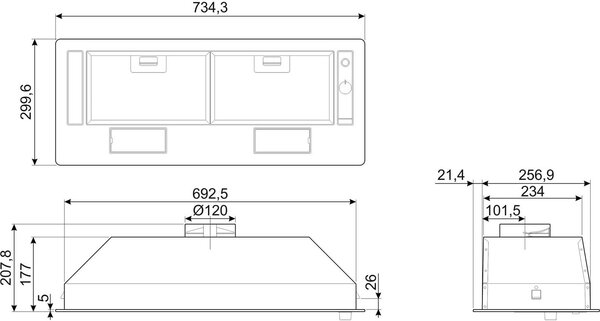 Smeg Cappa Cucina Aspirante Sottopensile Incasso Larghezza 73 cm Senza frontalino - KSG70E