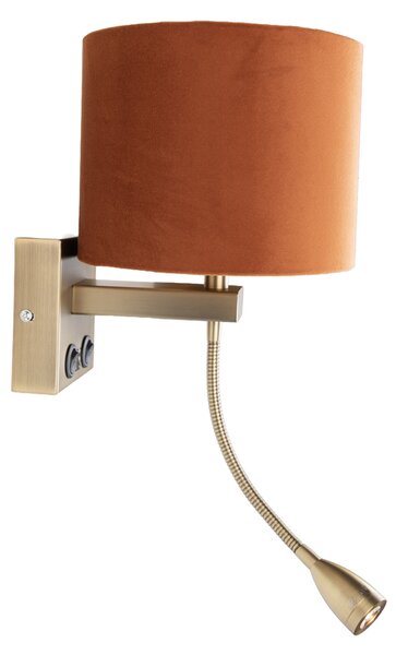 Lampada da parete bronzo con braccio flessibile e paralume arancione con interno dorato 18cm - Brescia Combi
