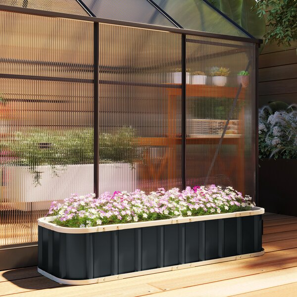 Outsunny Fioriera rialzata in acciaio galvanizzato, letto da giardino con guanti e bordi ripiegati, 165 x 52 x 31 cm, grigio scuro | Aosom Italy