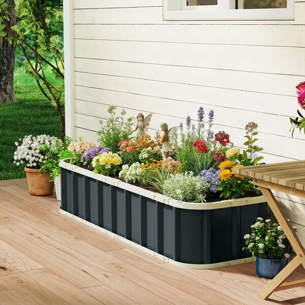 Outsunny Fioriera rialzata in acciaio galvanizzato, letto da giardino con guanti e bordi ripiegati, 165 x 52 x 31 cm, grigio scuro | Aosom Italy