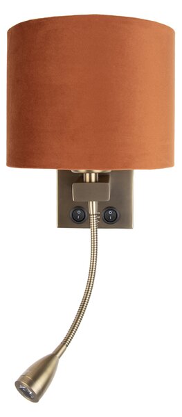Lampada da parete bronzo con braccio flessibile e paralume arancione con interno dorato 18cm - Brescia Combi