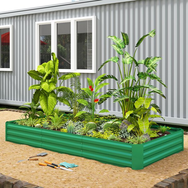 Outsunny Fioriera da esterno orto rialzato zincato con bordo di sicurezza e fondo aperto 240 x 120 x 30 cm verde | Aosom Italy