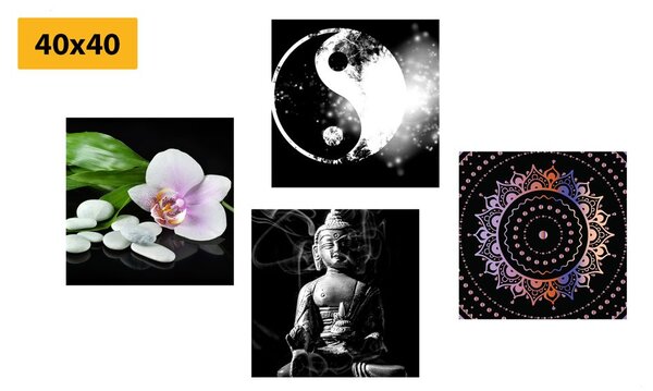 Set di quadri – Feng Shui su sfondo nero