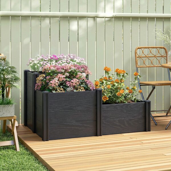 Outsunny Fioriera rialzata, letto da giardino a 3 livelli con fondo aperto per fiori, verdure, 120 x 80 x 64 cm, effetto legno grigio | Aosom Italy