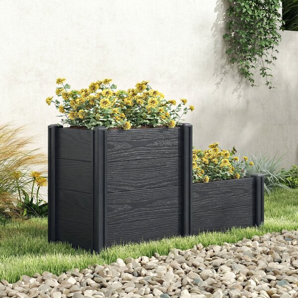 Outsunny Fioriera rialzata, letto da giardino a 3 livelli con fondo aperto per fiori, verdure, 120 x 80 x 64 cm, effetto legno grigio | Aosom Italy