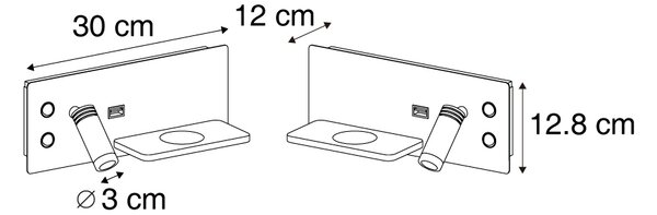 Set di 2 lampade da parete beige con LED, USB e caricatore a induzione - Riza