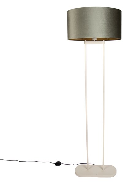 Lampada da terra beige con paralume ovale verde e interno dorato 50cm - Thijmen