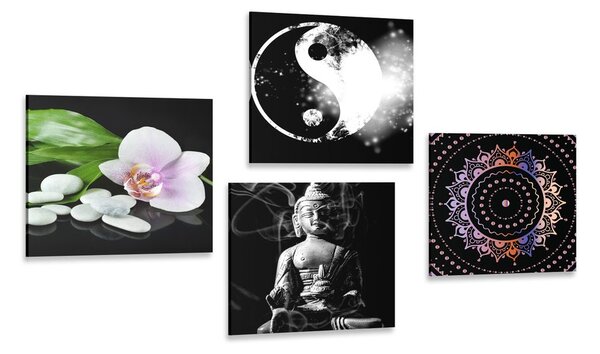Set di quadri – Feng Shui su sfondo nero