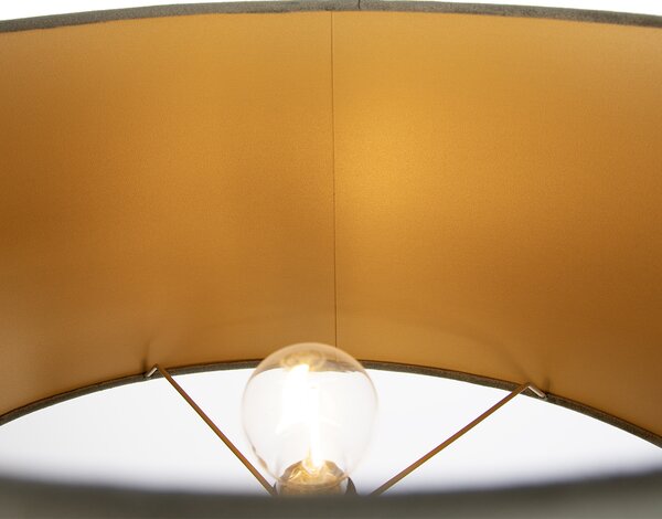 Lampada da terra beige con paralume ovale verde e interno dorato 50cm - Thijmen