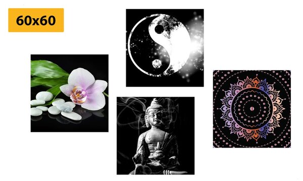 Set di quadri – Feng Shui su sfondo nero