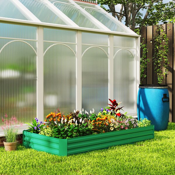 Outsunny Fioriera da esterno orto rialzato zincato con bordo di sicurezza e fondo aperto 240 x 120 x 30 cm verde | Aosom Italy