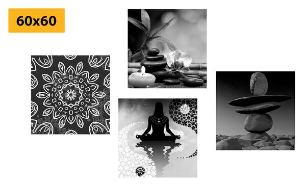 Set di quadri – Armonia Feng Shui in bianco e nero