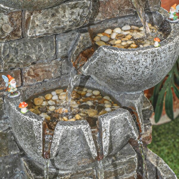 Outsunny Fontana da esterno in resina a cinque livelli, fontana da giardino con illuminazione LED, pompa, effetto pietra 34 x 36 x 80 cm | Aosom Italy