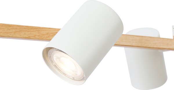 Lampada a sospensione smart in legno con rettangolo bianco a 6 luci con Wifi GU10 - Jeana Straight