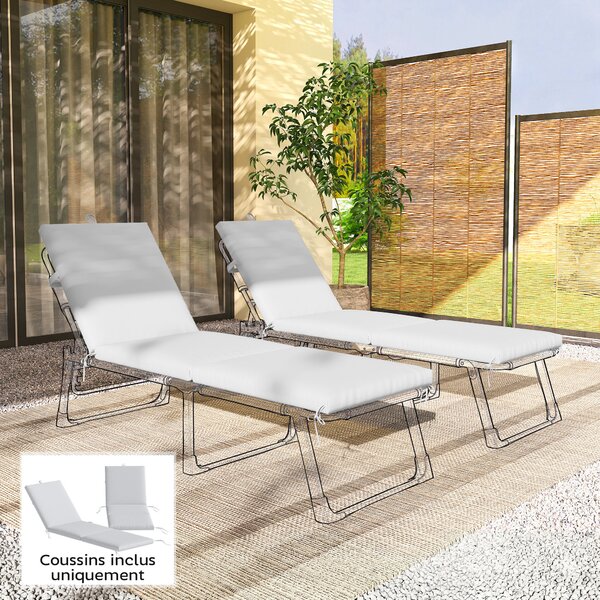 Outsunny Set da 2 Cuscini per Sdraio con 5 Cinghie e Maniglia Integrata, per Spiaggia Balcone Giardino, 182x53x6cm, Grigio Chiaro | Aosom Italy