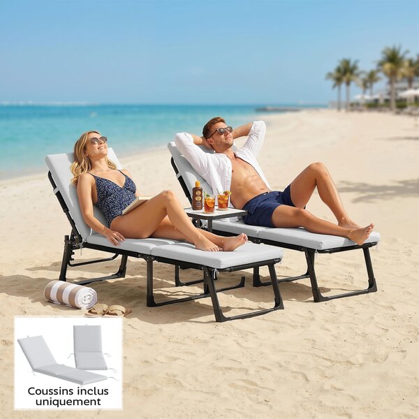 Outsunny Set da 2 Cuscini per Sdraio con 5 Cinghie e Maniglia Integrata, per Spiaggia Balcone Giardino, 182x53x6cm, Grigio Chiaro | Aosom Italy