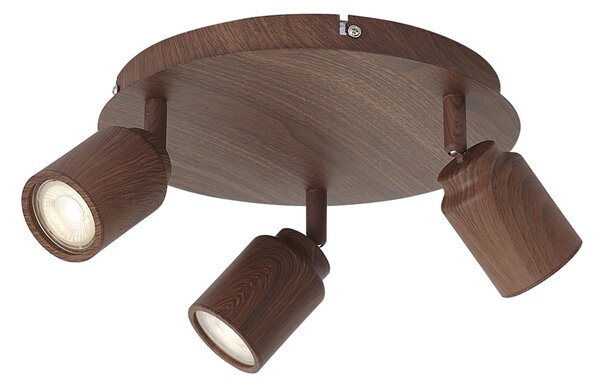 Plafoniera Japandi in legno scuro con faretti regolabili 3 luci IP44 - Ducha