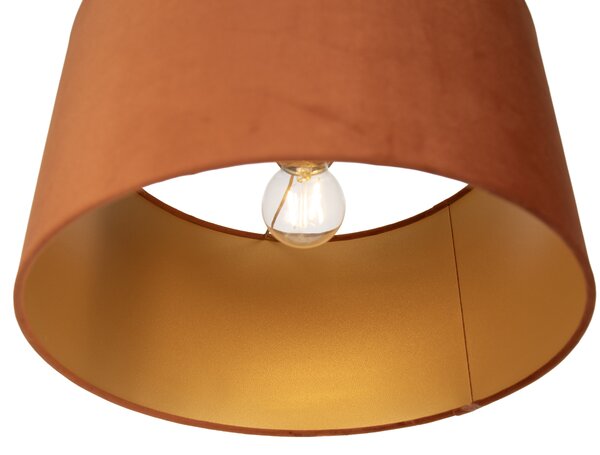 Lampada a sospensione nera con spina e paralume arancione con interno dorato 35cm - Cavalux