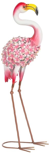 Outsunny Statua da Giardino Fenicottero, Scultura d'Uccello in Metallo con Piume Floreali, 28 x 19 x 83 cm, Rosso | Aosom Italy