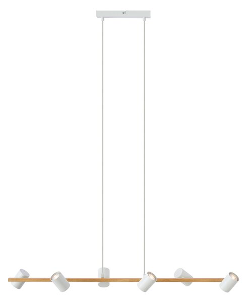 Lampada a sospensione smart in legno con rettangolo bianco a 6 luci con Wifi GU10 - Jeana Straight