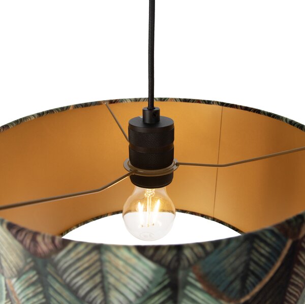 Lampada a sospensione nera con spina e paralume a foglia con interno dorato 35cm - Cavalux