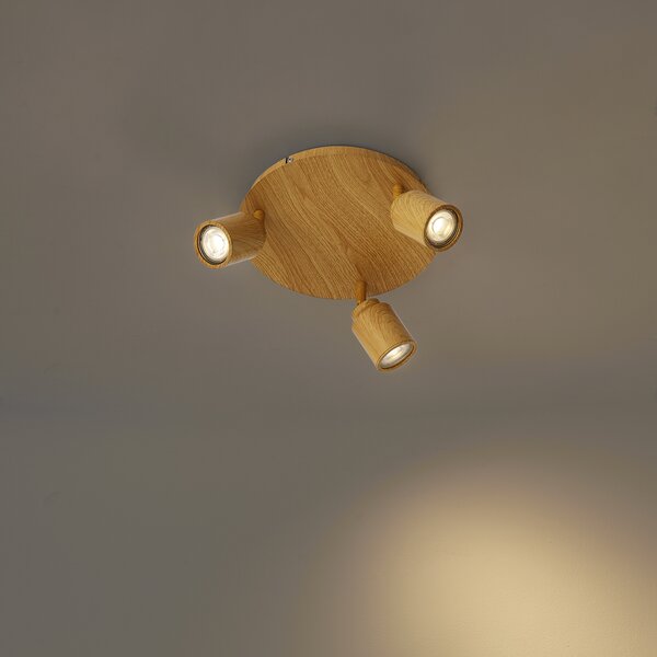 Plafoniera Japandi in legno chiaro con faretti orientabili 3 luci IP44 - Ducha