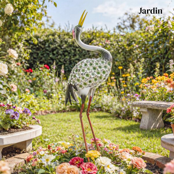 Outsunny Statue da Giardino, Scultura di Airone in Metallo, Statue di Uccelli 71 cm, per Cortile, Stagno, Terrazza, Verde | Aosom Italy
